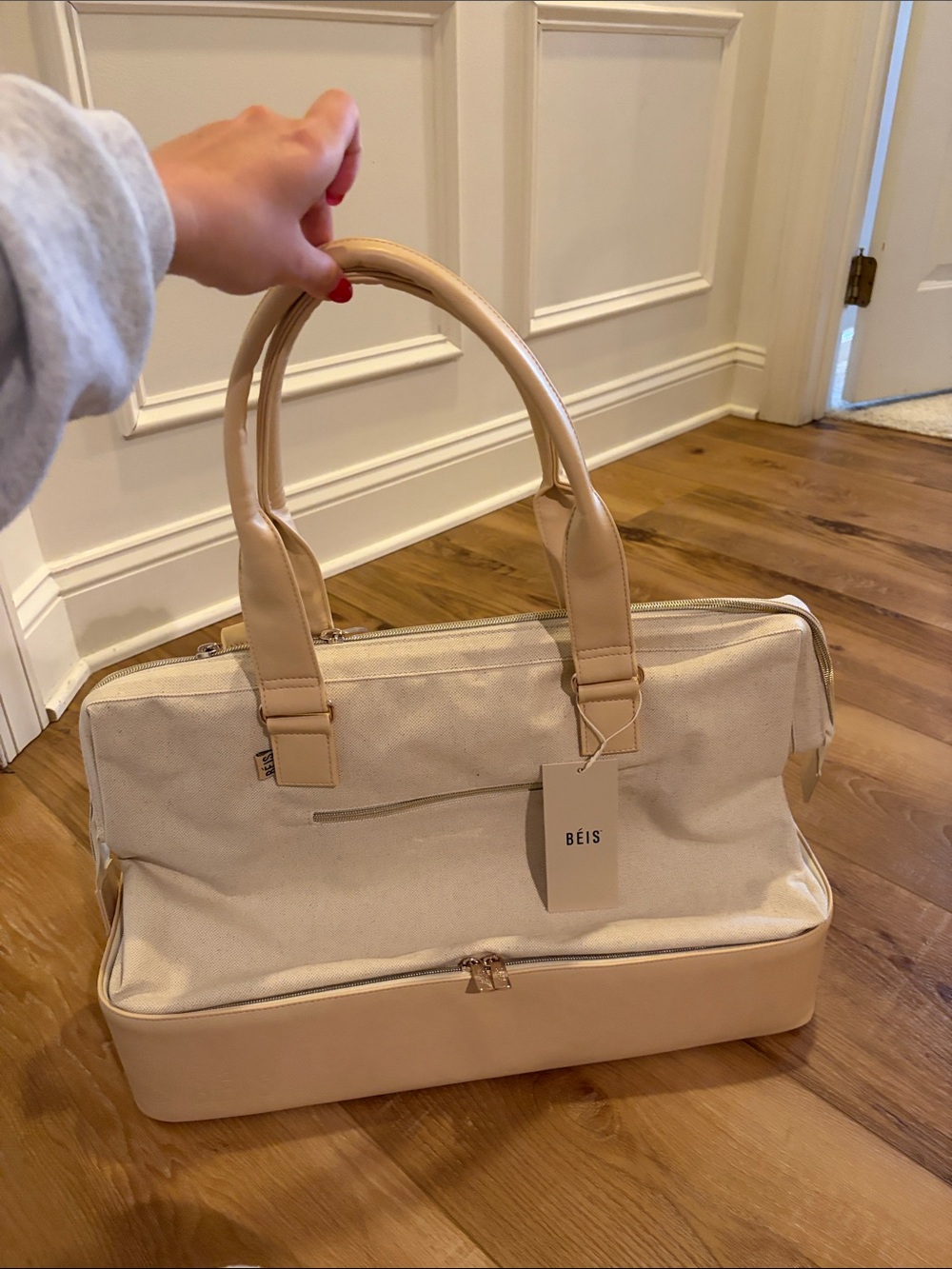 BEIS Weekender Neutral Beige with Travel Shoe Section NWT